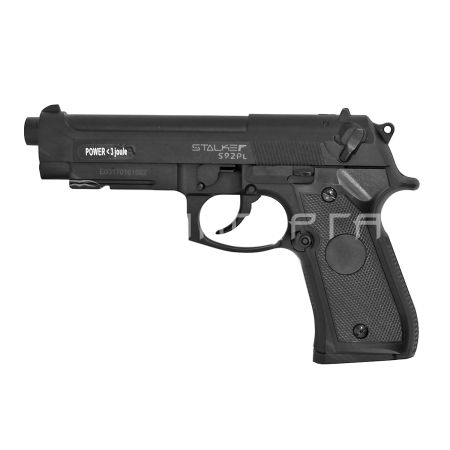 Пистолет газобалон. CO2 Stalker S92PL (аналог Beretta 92) к.4,5 пластик, черный ST-12051PL
